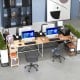 Spacious walnut desktop of the reversible L-shaped workstation, designed for efficient home office organization and.